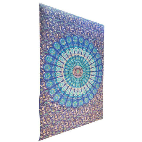 Blue Henna Art Peacock Mandala Tapestry