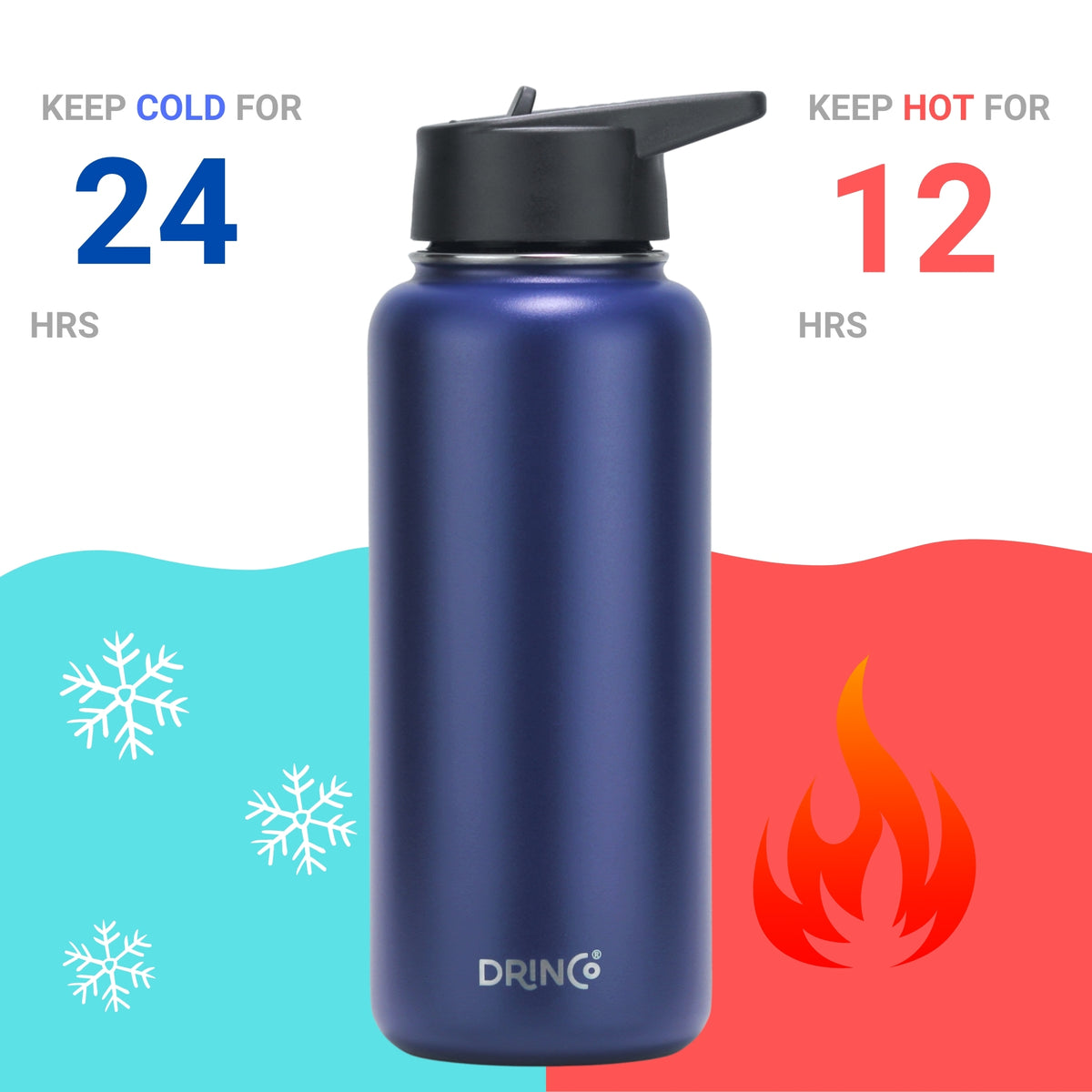 DRINCO® 32oz Stainless Steel Water Bottle (3 lids) - Royal Blue