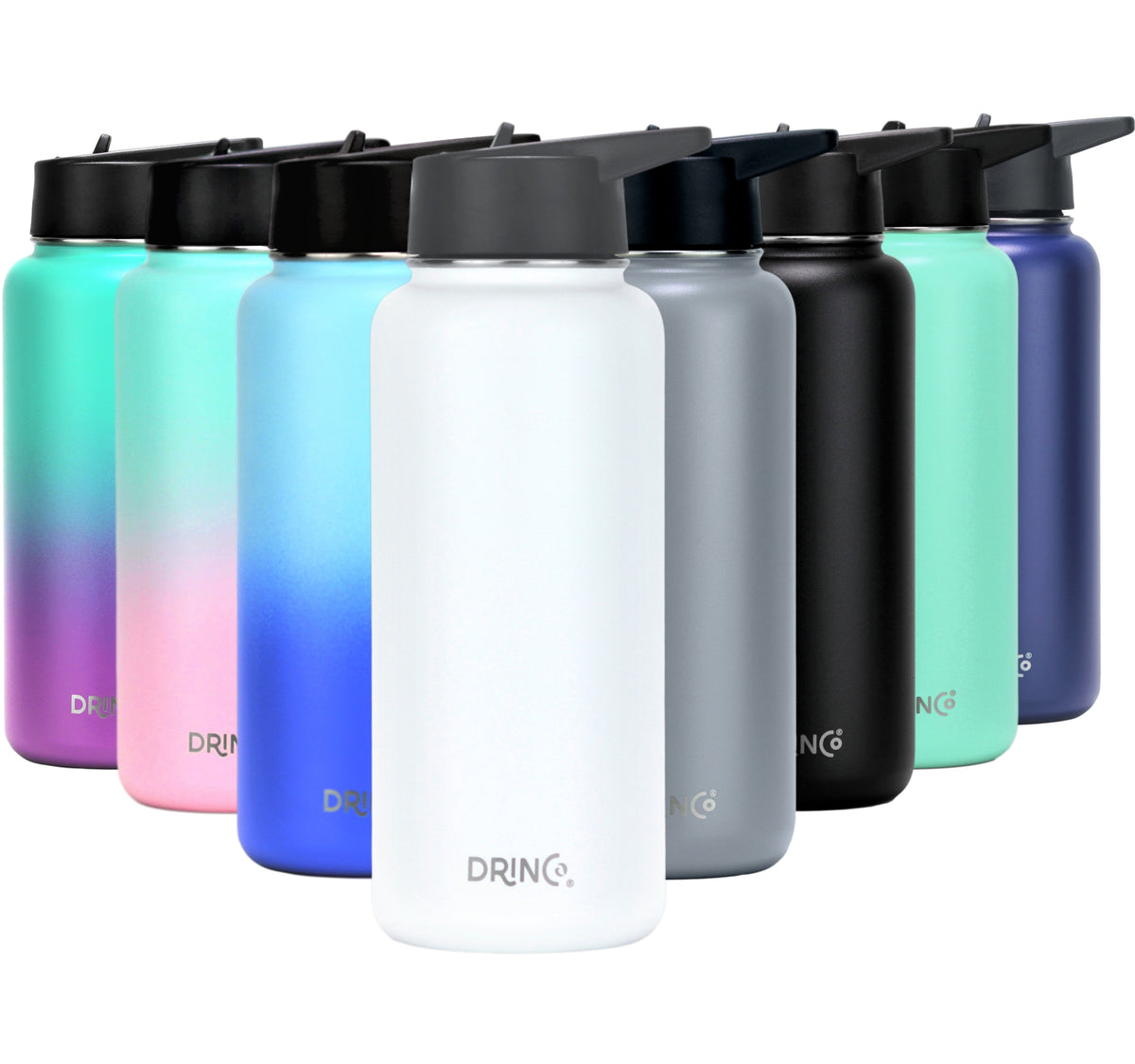 DRINCO® 32oz Stainless Steel Water Bottle (3 lids) - Artic White